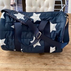 Top Trenz Duffel Puffer Tote Overnight Star Bag Blue and White